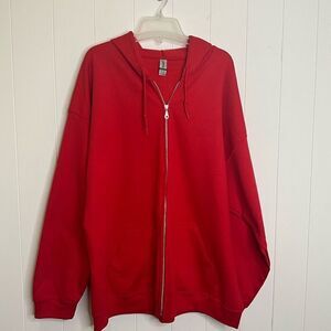 Gilden Mens 2XL Full Zip Front Heavy Blend Sweatshirt Hooded Jacket Red Pockets